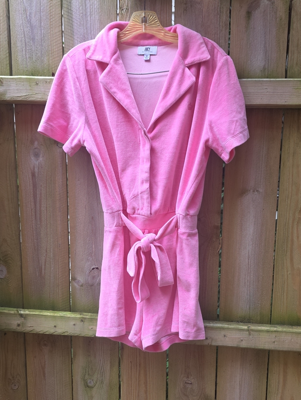 Juicy Couture Pink Terry Cloth Romper with Waist Tie